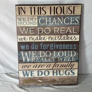 In This House‎ Wood Wall Decor Sign Family Hugs Forgiveness Loud 23x15"